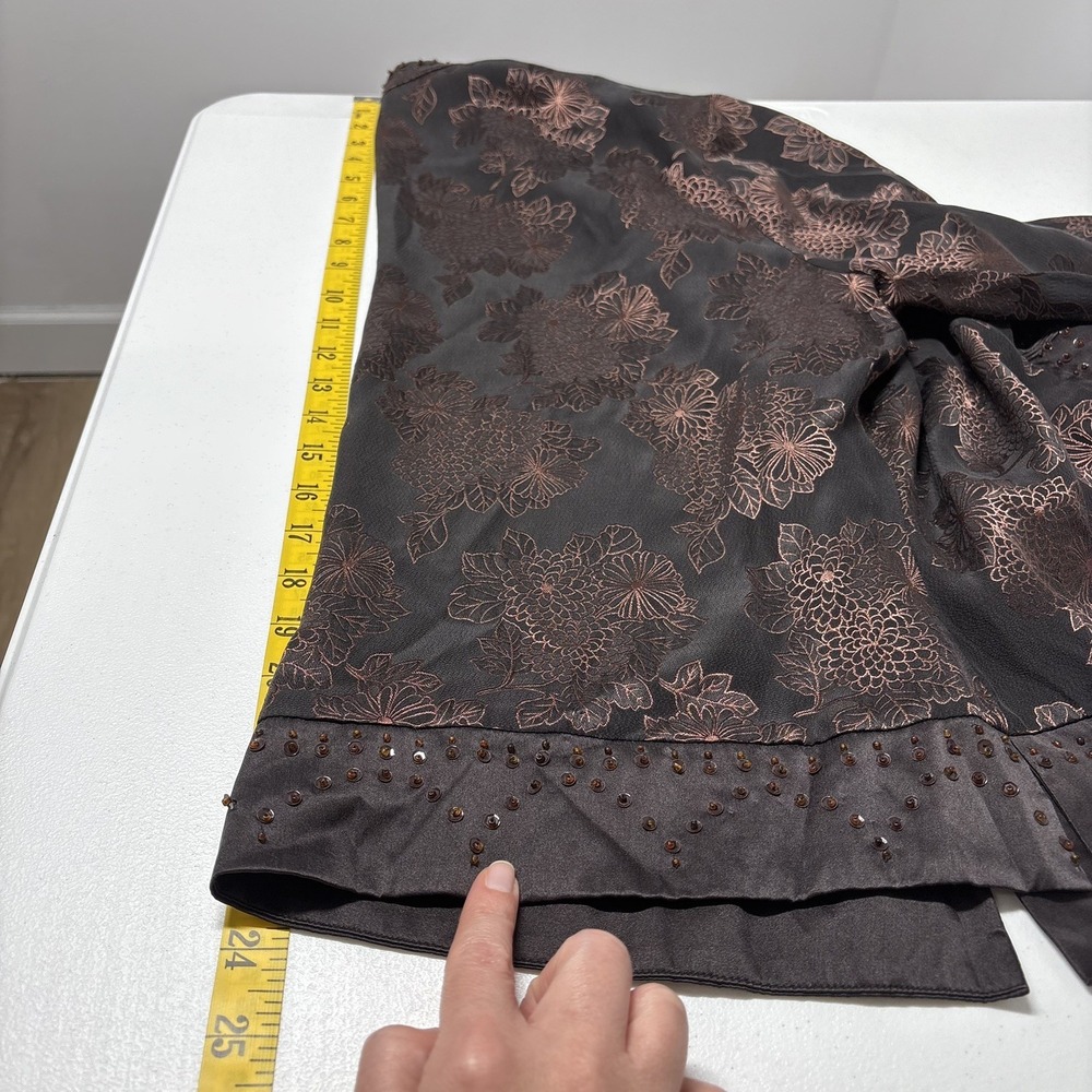 VTG Monsoon Womens Embellished Oriental Top Size 10 Brown Y2K Floral Silk Blend - Picture 13 of 13
